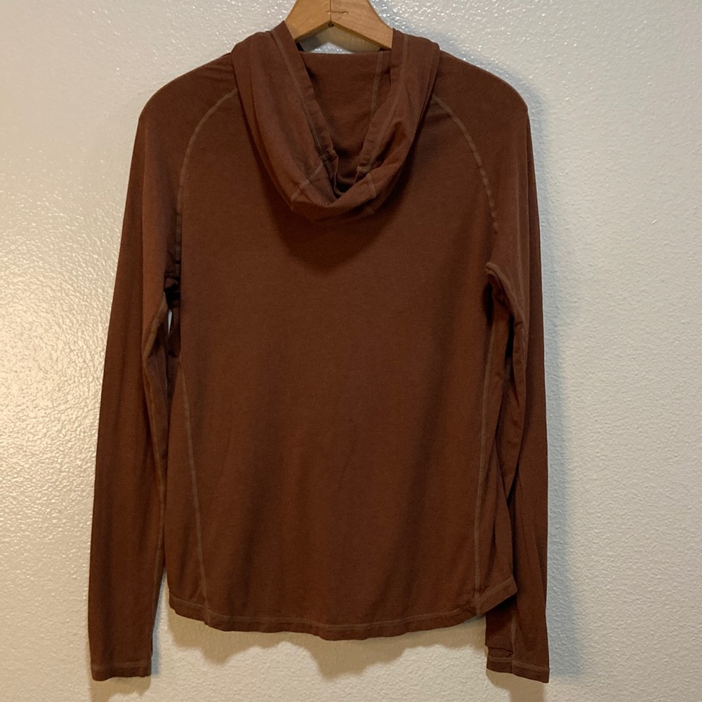 Netdraw BROWN Bamboo Long Sleeve Hoodie Tee Shirt thumbholes Lightweight sz S - Picture 4 of 6